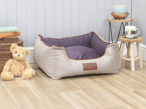 Selbourne Orthopaedic Walled Dog Bed - Taupe / Grape, Small