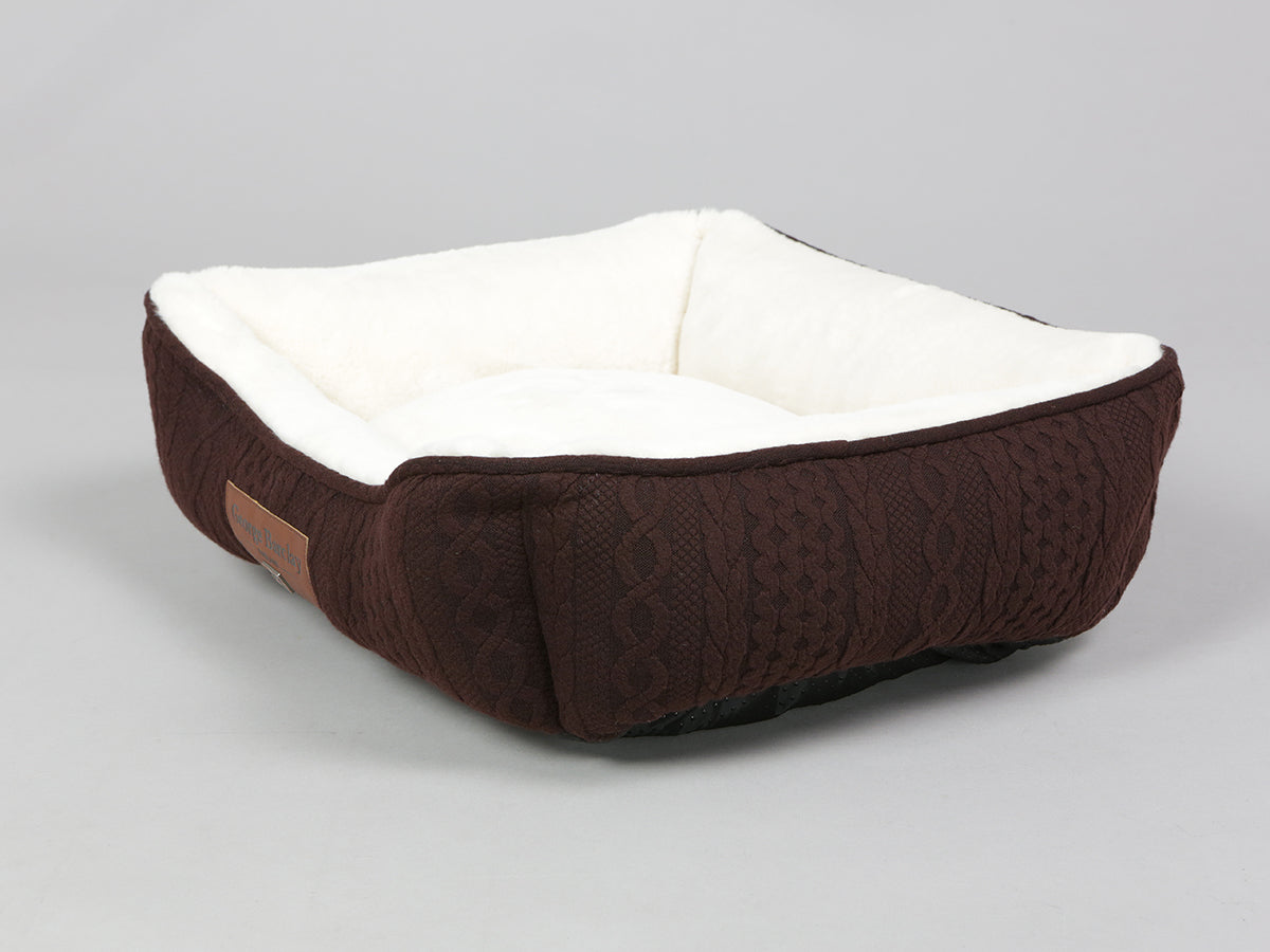Chocolate Colour Aran Knit Dog Bed Barclay